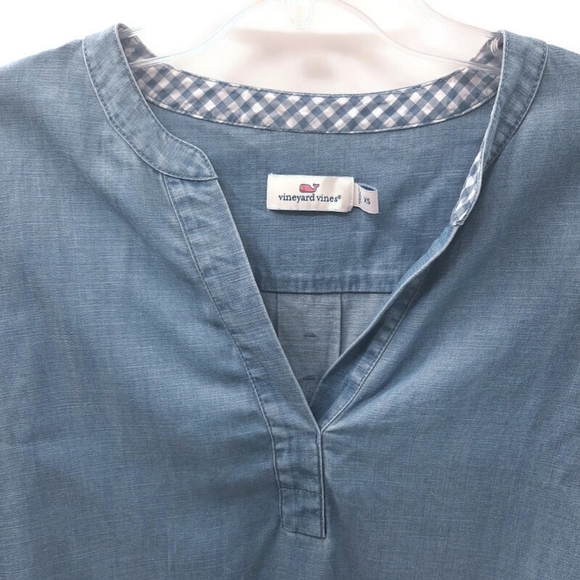 Vineyard Vines Chambray Tie Sleeve Popover top XS - Picture 3 of 6